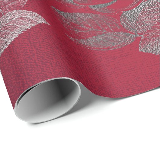 Rozen Zilvergrijs Metallic Bloemen Rode Wijn Chic Cadeaupapier (Rol Hoek)
