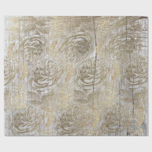 Rozen Zilvergrijze Floral Hout Foxier Gold Rustig Cadeaupapier (Vlak)