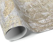 Rozen Zilvergrijze Floral Hout Foxier Gold Rustig Cadeaupapier (Rol Hoek)