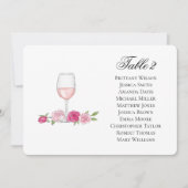 Rozen zitplaatskaart. Wijn glas. Bloemig bruiloft Kaart (Voorkant)