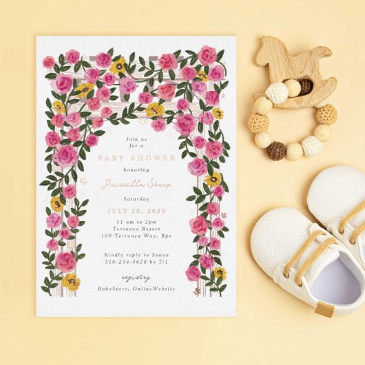 Rozen Zonnebloem Trellis Spring Garden Baby shower Folie Uitnodiging