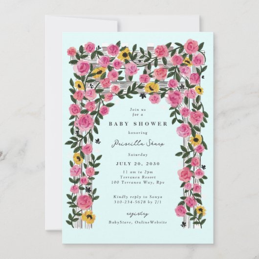 Rozen Zonnebloem Trellis Spring Garden Baby shower Kaart (Voorkant)