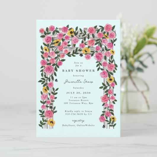 Rozen Zonnebloem Trellis Spring Garden Baby shower Kaart (Staand voorkant)