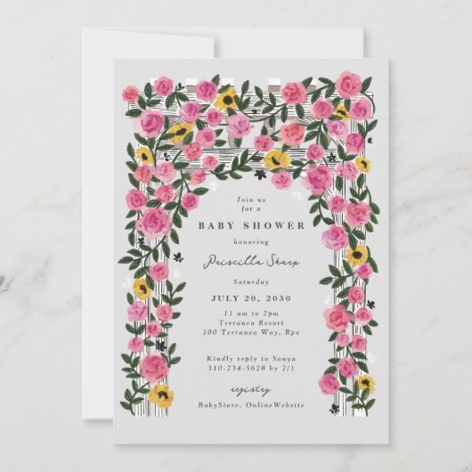 Rozen Zonnebloem Trellis Spring Garden Baby shower Kaart (Voorkant)