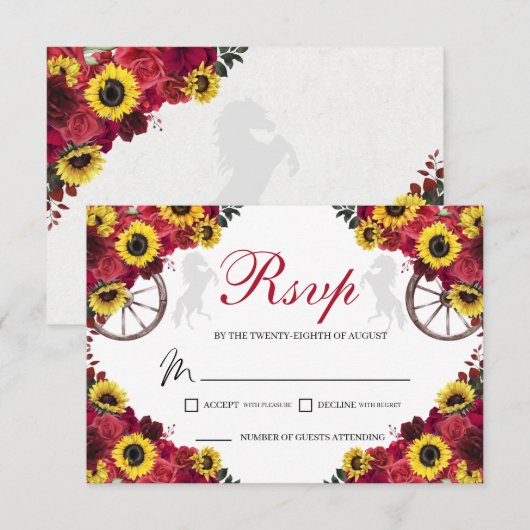 Rozen Zonnebloemen Quinceanera RSVP Behuizing Kaar (Voorkant / Achterkant)