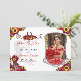 Rozen Zonnebloemen Quinceañera Save the Date Foto Kaart