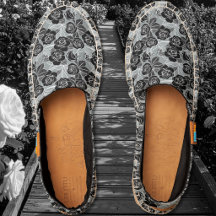 Rozen - Zwart en Wit op Grijze Espadrilles