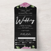 Rozen zwart in één bruiloft all in one uitnodiging (Binnen)