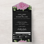 Rozen zwart in één bruiloft all in one uitnodiging (Binnen)