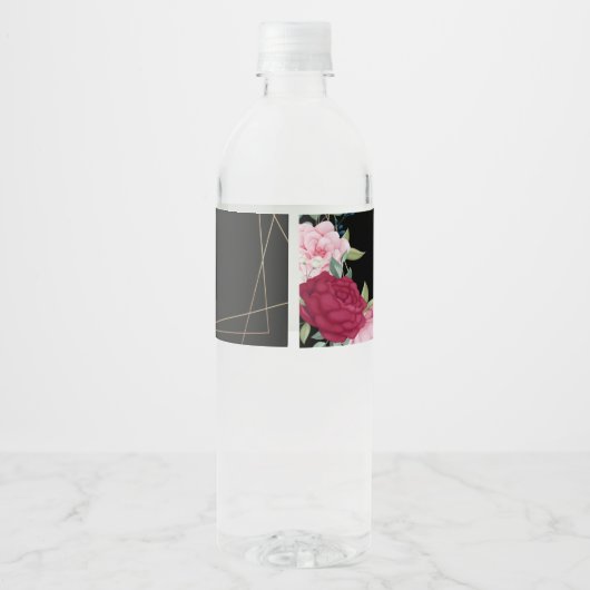 Rozen Zwart Roze Gouden Verjaardagsflesetiket Waterfles Etiket (Achterkant)