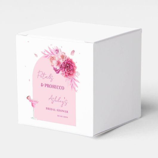 Rozenblaadjes en Prosecco Roze Bloem Bruiloft Fees Bedankdoosjes (Voorkant Zijde)