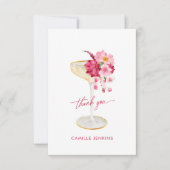 Rozenblaadjes en Prosecco Roze Bruidscadeau Bedankkaart (Voorkant)