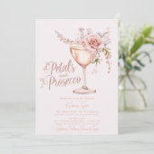 Rozenblaadjes En Prosecco Roze Roos Bruidsdouche Kaart (Staand voorkant)