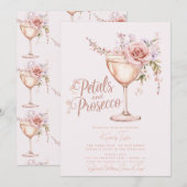 Rozenblaadjes En Prosecco Roze Roos Bruidsdouche Kaart (Voorkant / Achterkant)