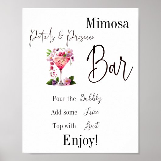 Rozenblaadjes & Prosecco Roze Bruiloft Mimosa Bar Poster (Voorkant)