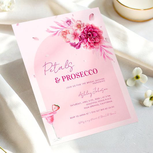 Rozenblaadjes & Prosecco Roze Script Bloemrijke Br Kaart
