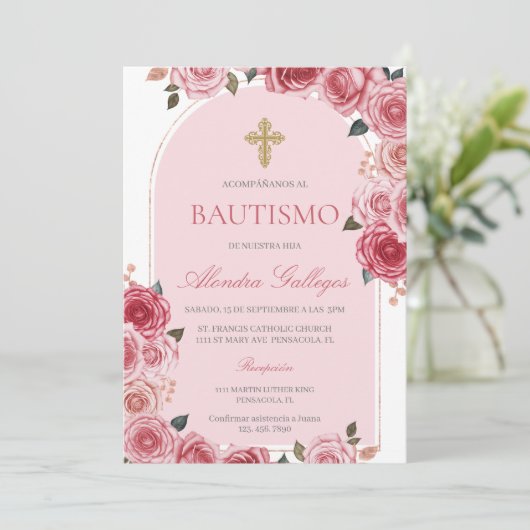 Rozenboeket doop kaart (Staand voorkant)