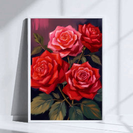 Rozenboeket | Rode bloemenschildering in waterverf Poster
