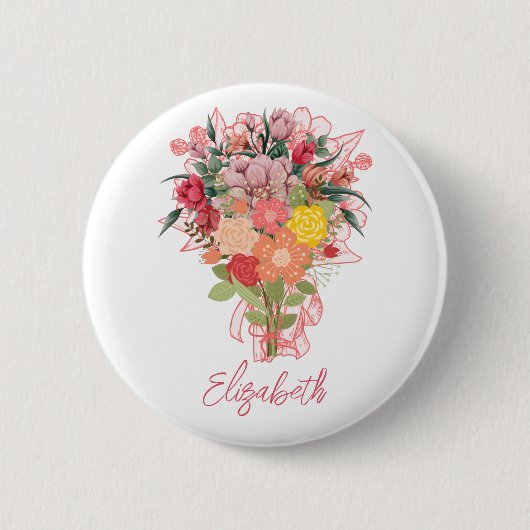 Rozenboeket Roze Persoonlijk Ronde Button 5,7 Cm (Voorkant)