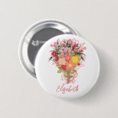 Rozenboeket Roze Persoonlijk Ronde Button 5,7 Cm (Voorkant /achterkant)