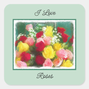 Rozenbolletje - Kute Original Flower Art Vierkante Sticker