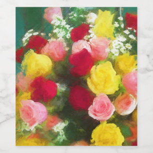 Rozenbolletje - Kute Original Flower Art Wijn Etiket