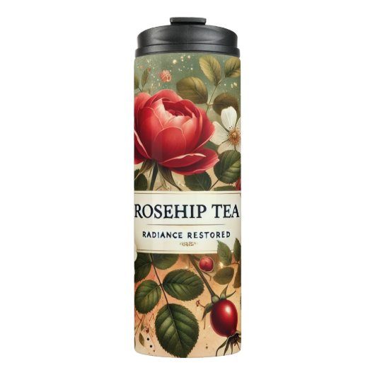 Rozenbottel Tea Design AI-kunst Thermosbeker (Voorkant)