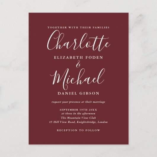 Rozenhout Roze Elegante Moderne Script Bruiloft Uitnodiging Briefkaart (Voorkant)