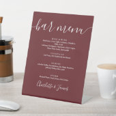 Rozenhout Roze Elegante Script Bruiloft Bar Menu Reclamebord Met Voetstuk (Insitu)