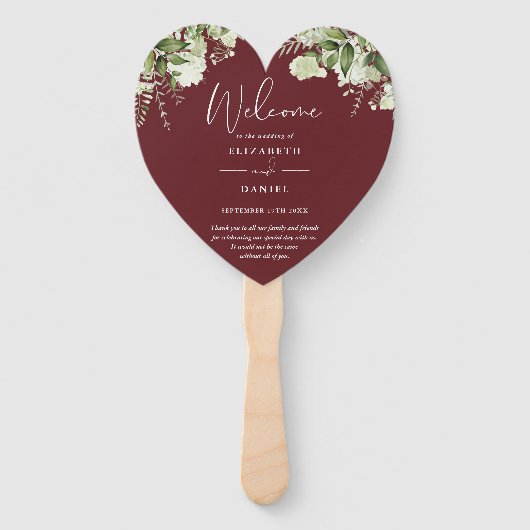 Rozenhout Roze Groene Huwelijksprogramma Hart Handwaaier (Voorkant)