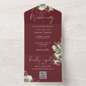 Rozenhout Roze Groenelementen QR Code Monogram Bru All In One Uitnodiging (Binnen)