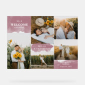 Rozenhout Roze Schoon Modern & 5 Foto's Welkom Acryl Bord (Voorkant)