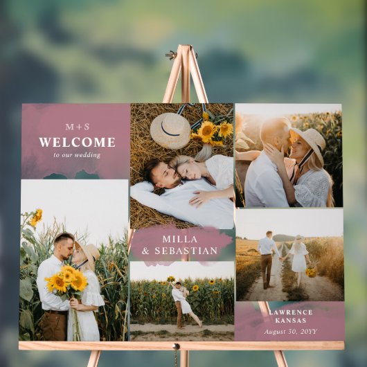 Rozenhout Roze Schoon Modern & 5 Foto's Welkom Acryl Bord (Neutraal)