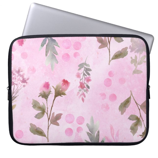 Rozenknoppen, stippen: zomerbloemen. laptop sleeve (Voorkant)