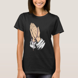 Rozenkrans Biddende Handen Geloof Religieus Christ T-shirt