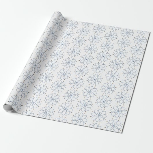 Rozenkrans Bloeiende Blauwe Bloem Cadeaupapier (Uitgerold)