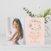 Rozenkrans Bloemen Eerste Heilige Communie Foto  Bedankkaart (Staand voorkant)