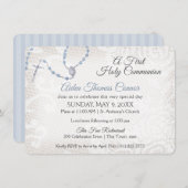 Rozenkrans en kant eerste communie blauw kaart (Voorkant / Achterkant)