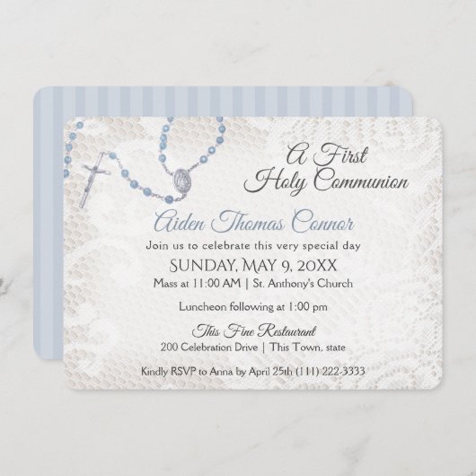 Rozenkrans en kant eerste communie blauw kaart (Voorkant / Achterkant)