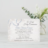 Rozenkrans en kant eerste communie blauw kaart (Staand voorkant)