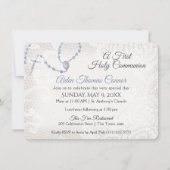 Rozenkrans en kant eerste communie blauw kaart (Voorkant)