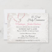 Rozenkrans en kant eerste communie roze kaart (Voorkant)