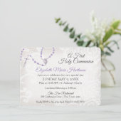 Rozenkrans en kant Eerste Communie Violet Kaart (Staand voorkant)