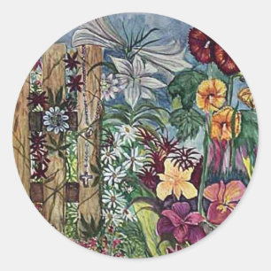 Rozenkrans Gebed Tuin Waterverf Ronde Sticker