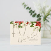 Rozenkrans Kerstmis Poinsettias Vrolijk Kerstmis Briefkaart (Staand voorkant)