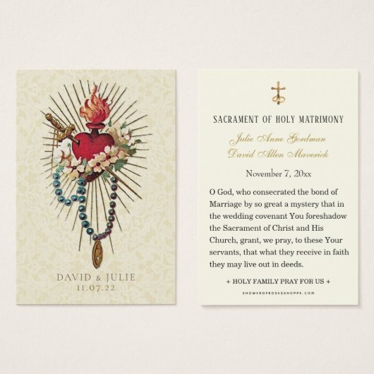 Rozenkrans Maria Hart Katholieke Bruiloft Gebed Ka Visitekaartje (Voorkant /achterkant)