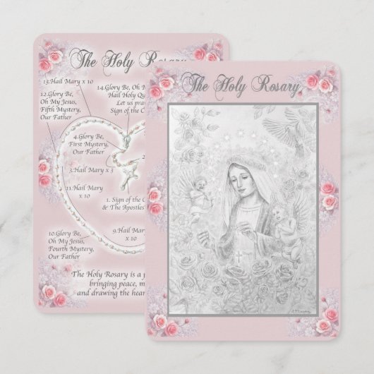 Rozenkransgebed Kaart met mijn originele tekening (Voorkant / Achterkant)