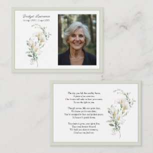 Rozenkranskaart met Calla Lelie Saliegroen Herdenk Visitekaartje