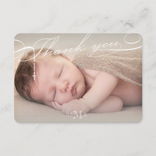 Rozenkruis Monogram Script Foto Religieus Bedankkaart (Voorkant)