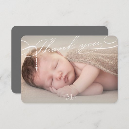 Rozenkruis Monogram Script Foto Religieus Bedankkaart (Voorkant / Achterkant)